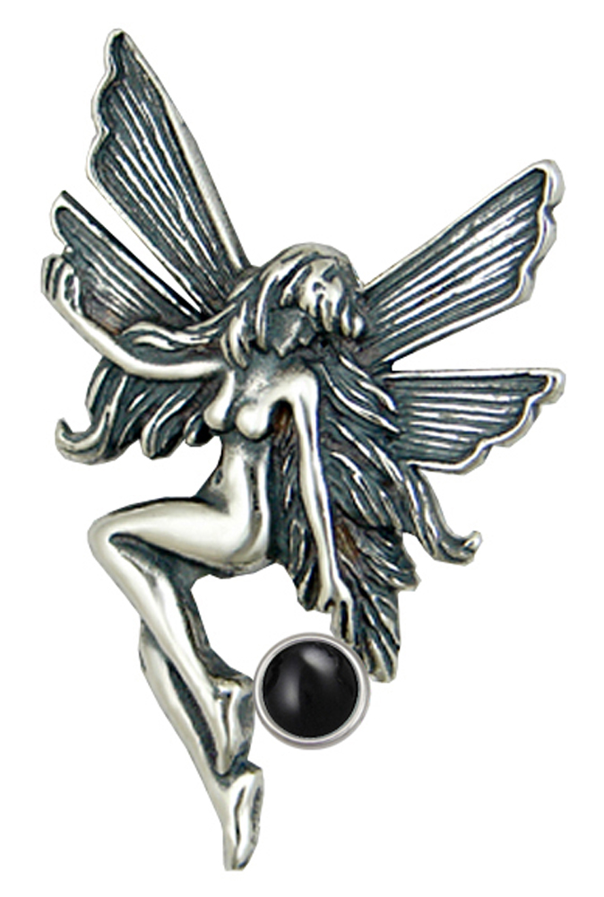 Sterling Silver Fairy Pendant Necklace With Black Onyx